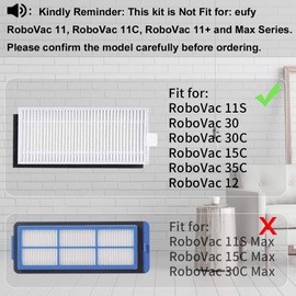 Replacement Parts Kit for Eufy RoboVac 11S, RoboVac 30, RoboVac 30C, RoboVac 15C, RoboVac 12, RoboVac 35C, Robotic Accessories ,8 Filters,8 Side Brushes,1 Main Brush,1 Pre Filter,1 Rolling Brush Guard