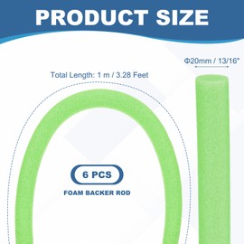 PATIKIL Backer Rod 13/16 in x 3.3 Ft, 6 Pcs Foam Rod Caulk Saver Expansion Joint Filler Rope Weather Strip Foam Noodle for Gaps Concrete Crack Filling DIY Craft (20mm Dia), Green