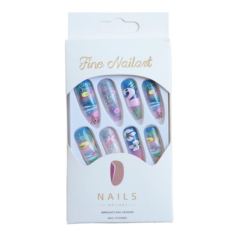 QQPPOLIU Square Long Press on Nails,Fake Nails with Designs,Full Cover