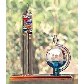 Lily's Home Galileo Thermometer with Etched Glass Globe Barometer, A Timeless Design That Measures Temperatures from 64ºF to 80ºF with a Beautiful Wood Base, 5 Multi-Colored Spheres (9 in x12 in)
