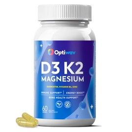 Optiwav Vitamin D3 K2 Magnesium Supplement - Bone Immune Energy & Muscle Health Support with High Absorption 5000 IU D3 K2 B6 Magnesium Glycinate Zinc & Quercetin - Vegan Non-GMO Gluten-Free