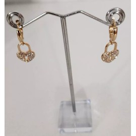 Viola Heart 1" Earrings Crystal Rhinestone Keyhole Dangle Gold Tone Love Holiday New