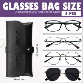 3 Pack Squeeze Portable Eyeglass Pouch, Leather Sunglasses Pouch, Soft Eyeglass Cases for Women Men (3 colors)