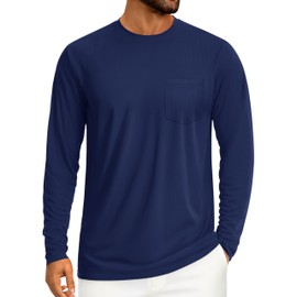 Cotrasen Men's T-Shirts Long Sleeve Cotton Casual T Shirts for Men Comfort Breathable Tee Shirts with Pocket Navy L