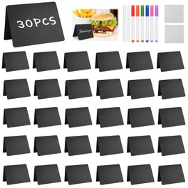 Pack of 30 Small Chalkboards, Mini Chalkboard Set, Place Cards for Labelling, Wipe-Clean Boards with 8 Pens and 2 Cleaning Cloths, for Message Signs, Price Tags, Place Cards, Buffet, Wedding, Party,