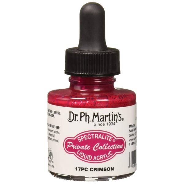 Dr. Ph. Martin's Spectralite Private Collection Liquid Acrylics (17PC) Arcylic Paint Bottle, 1.0 oz, Crimson, 1 Bottle