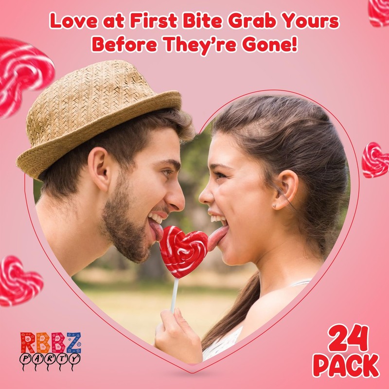 Red Heart Swirl Lollipops - 24 Candy Suckers Individually Wrapped