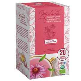 My Land Organic Greek Mountain Tea with Echinacea in Tea Bags, Naturally Dried and Handcrafted from a Small Family Farm on Mount Olympus, Greece. (Original plus Echinacea, 20 Count (Pack of 1))