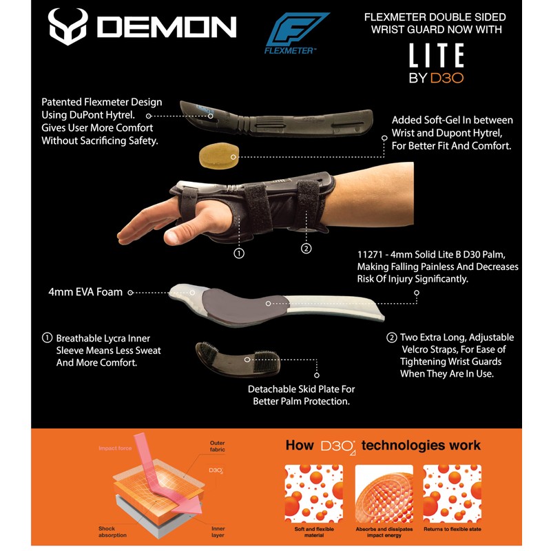 Demon United Flexmeter Double Sided Wrist Guards Integrated D3O Impact