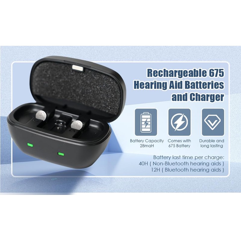 Wokyo Rechargeable Hearing Aid Batteries and Charger for 675 Hearing