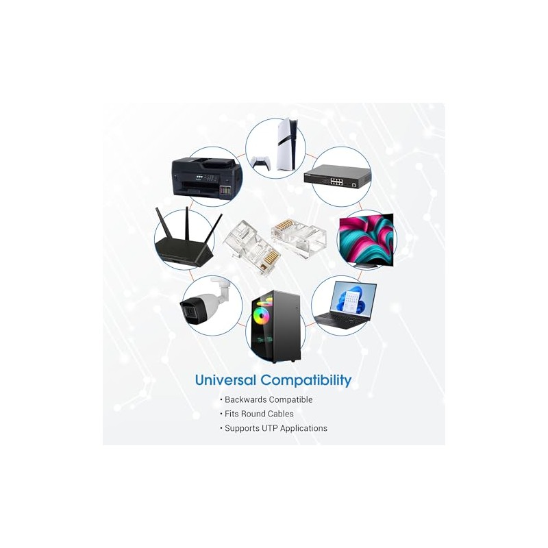 Conector RJ45 Cat6 UTP 8P8C Para Cable Ethernet Multifilar Bote