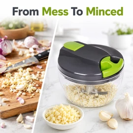 Manual Garlic Chopper for Food Prep - Pull-String Vegetable Mincer for Onions, Ginger, Fruits, Nuts & Herbs