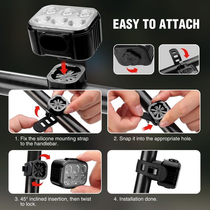 WORKPRO Bike Lights Set [8+13 Modes], Rechargeable Bicycle Light Set