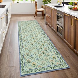 ROYHOME Kitchen Runner Rug Non Slip 2x6 Runners, Washable Area Rugs for Hallway, Flora Rug with Coquette Bow Pattern Soft Stain Resistant Indoor Carpet for Bedroom Entryway Laundry, Emerald Green
