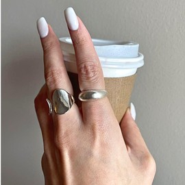 QueenBee 925 Sterling Silver Frosted Brass Cocktail Ring – Adjustable Asymmetric Silver Stacking Ring, Hypoallergenic Jewelry for Women, Gift for Birthdays, Valentine's Day, Mother's Day & Special Occasions