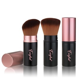 Easyhut Brochas de Maquillaje Retráctiles Kabuki 2 Pzas Juego de Pinceles para Rubor Portátil Cepillos para Polvo Con Parte Superior Plana y Angular para Crema Líquida Cosméticos de Viaje. (Oro Rosa)