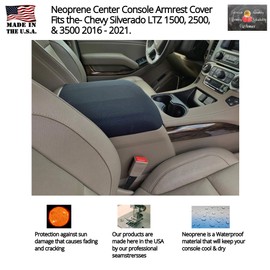 Auto Console Covers- Fits The Chevy Silverado LTZ 1500, 2500, and 3500 (Bucket Seats) 2014-2018 Neoprene Center Console Armrest Lid Cover Waterproof Neoprene Fabric- Brown