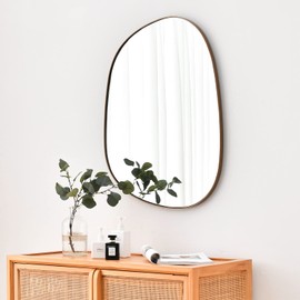 Asymmetrical Mirror for Wall Decor 21"*27", Modern Brass Framed Wall Mirror for Living Room Bathroom Bedroom Entryway ELE-STOU-0065G