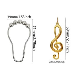 brandname Shower Curtain Hooks and Gold Treble Clef Decorative Bathroom Rod Curtain, Rust Proof Stainless Steel Rings Set of 12 with Elegant Music Note Bathtub Decor(Gold Clef)