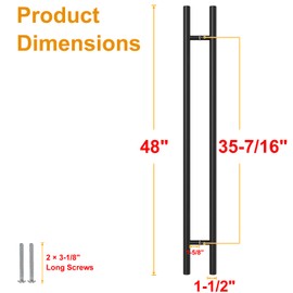 LVYIHAN Matte Black Round Barn Door Handles 12"/16"/18"/24"/36"/48"/59'', Pull Push Long French Door Handle Double Sided, Large Front Exterior Shower Door Pull Handles