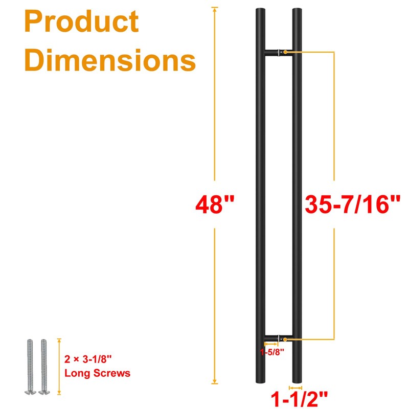 LVYIHAN Matte Black Round Barn Door Handles 12"/16"/18"/24"/36"/48"/59'', Pull Push