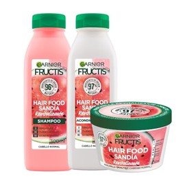 Kit Garnier Fructis Hair Food Sandía Rutina Revitalizante para Cabello Normal: Shampoo y Acondicionador de 300ml + Mascarilla Cabello 350ml, Ingredientes Naturales y Fórmula Vegana Sin Siliconas