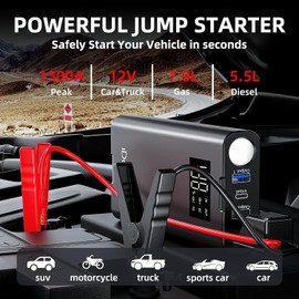 IDEAPLAY 1500A Car Battery Jump Starter Portable,Type C Fast Charging with LED Flashlight