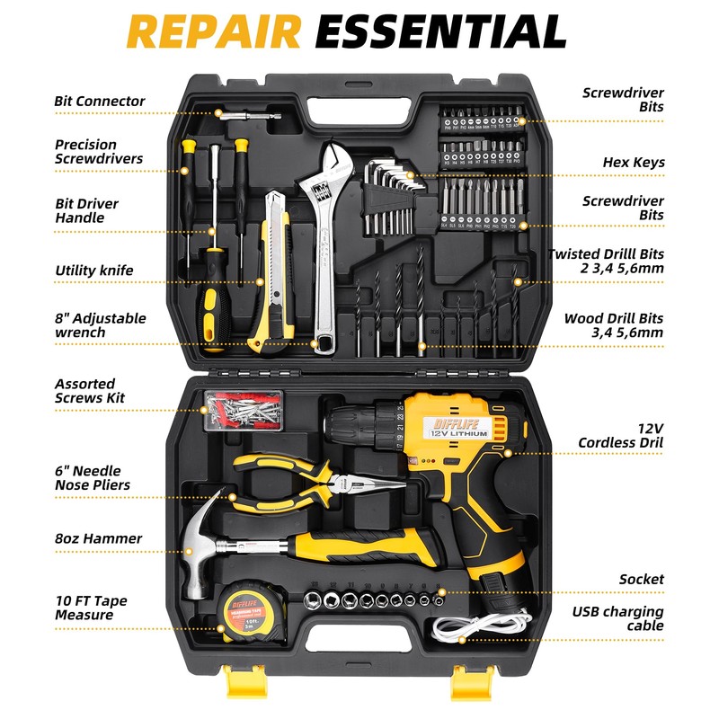 DIFFLIFE 12V Drill Driver Power Tool Combo Kits with Cordless