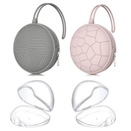 Smlpuame Juego de 4 fundas para chupete, 2 bolsas de silicona portátiles para bolsas de pañales y carrito de bebé con 2 cajas transparentes para almacenamiento de chupetes, fácil de limpiar (gris + rosa)