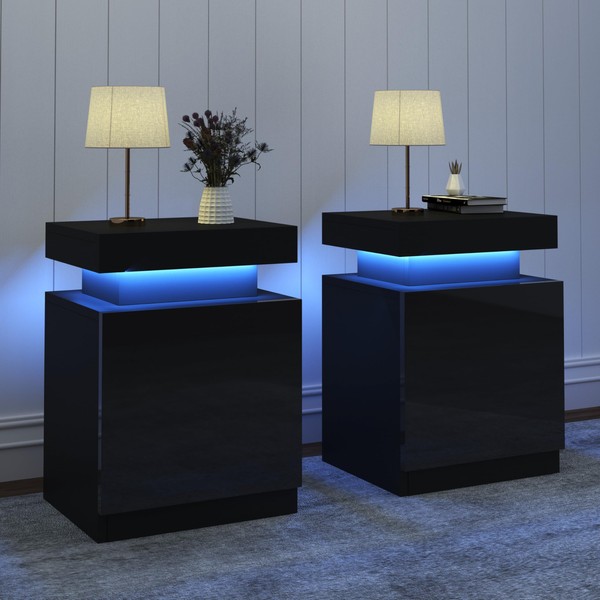 oneinmil Nightstand Set of 2, LED Nightstand with One Cabinet,