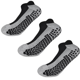 SkiBeaut Men Low Cut Socks Non Slip Grips Cushion Ankle Socks for Man 3 Pairs Pilates Yoga Hospital Anti Skid Mens Socks