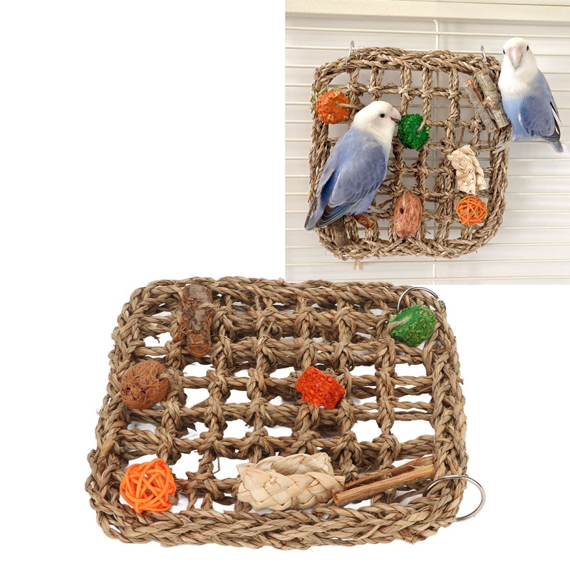Bird Foraging Wall Toy Boredom Relief Seagrass Hand Woven Parrot