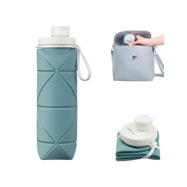 Folding Bottle, Portable, Sports Water Bottle, Leak Proof, Large Capacity, 20.3 fl oz (600 ml), Ultra Lightweight, Easy to Wash, Non-Toxic, Odorless, Cold and Heat Resistant, For Daily Life,