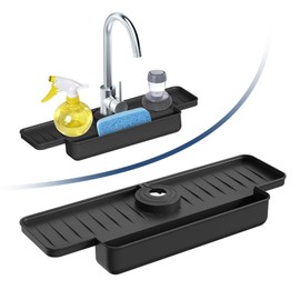 SFBBCLOZ Silicone Sink Splash Guard with Ramp Drain Drying Mat and Strainer Filter Container Kitchen Sink Faucet Mat Accessory for Kitchen Bathroom (Black)
