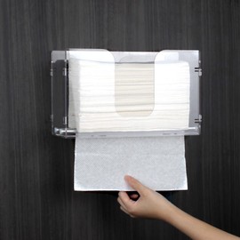 Evron Paper Towel Dispenser Countertop & Wall Mount Clear One-Hand Pull C Fold Z Fold Trifold and Multifold Paper Towel Holder (Simple Snap-on Assemble Before Use)