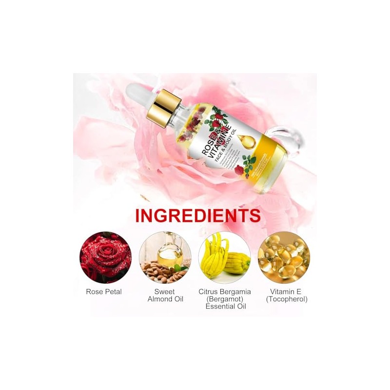 "plomala "Aceite facial con vitamina E, aceite de rosa con