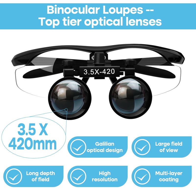 3.5 X 420mm Binocular Loupes Magnifier Glasses with LED Head