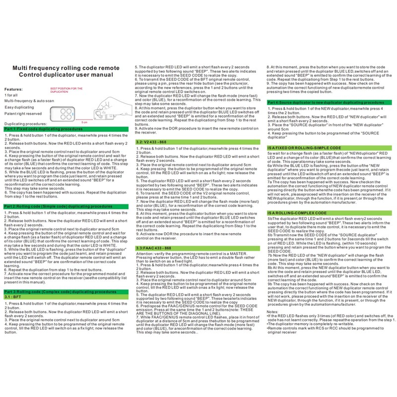 Learning Code Remote Control Rolling Code Smart Copy Remote Control