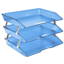 Acrimet Facility 3 Tier Letter Tray Side Load Plastic Desktop File Organizer (Clear Blue Color)