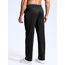 Pudolla Men's Open Bottom Light Weight Jersey Pants Baggy Breathable Loose Fit Sweatpants(Black Blue XL)