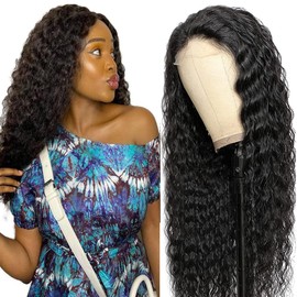 Zeslaerr Deep Wave Human Hair Wig #1B Natural Color 5X5 HD Lace Front Wig Human Hair For Women No Smell No Tangle 100% Unprocessed Brazilian Remy Glueless Human Hair Wigs Weave Weft 26 Inch