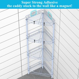HuggieGems 4 Tier Floor Standing Corner Shower Caddy Organizer Shelf with Hooks, Bathroom Shelves Stand Rack, Blue