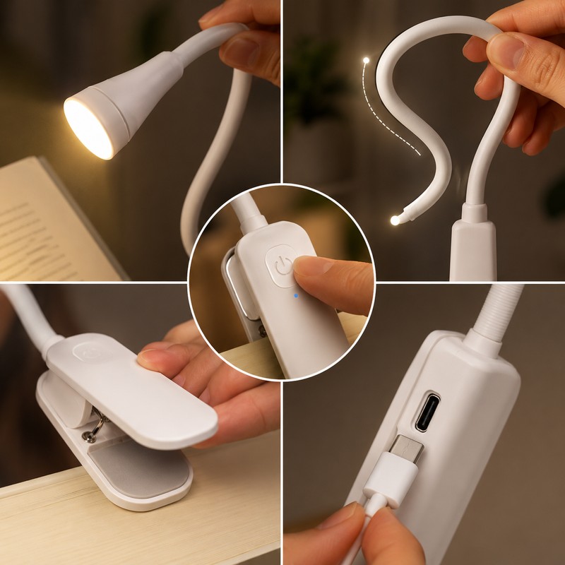 Rechargeable Book Light for Reading – 3-Color Dimmable LED Clip