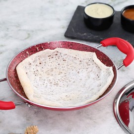 Wonderchef Non-Stick Aluminum Indian Cooking Appachetty with Stainless Steel Lid For Appam and Crepes, 22cm, Crimson