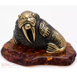 Solid Brass Amber Walrus Figurine IronWork
