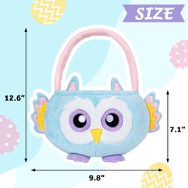 Beyond Your Thoughts Owl Easter Basket for Kids, Cute Plush Empty Bucket with small Ears and Handle Egg Hunt Tote Candy Bag Basket for Boys GirlsTeens Gift, Easter Decor Blue