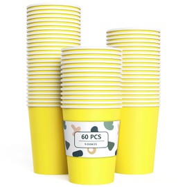 60 Pieces Yellow Paper Cups Disposable Party Cups Biodegradable and Compostable Drinking Cups for Party, Birthday Supplies, DIY - 9 Ounce - 250ml (Yellow)