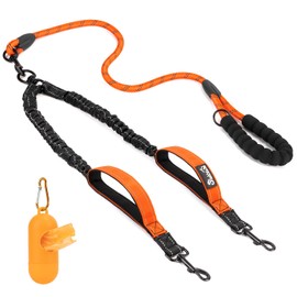 Slowton Double Dog Leash No Tangle - 360° Swivel Heavy Duty Reflective Lead with Two Padded Handles Dual Dog Splitter, Comfortable Shock Absorbing Walking Training for 2 Large Dogs(25-150 lbs)