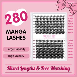 280 Pcs Individual Lashes 40D+50D Mixed Lash Clusters Devil Style Lashes That Look Like Eyelash Extensions Wispy Lashes DIY Individual Lashes At Home (40D+50D-D-8-16mix,Manga)