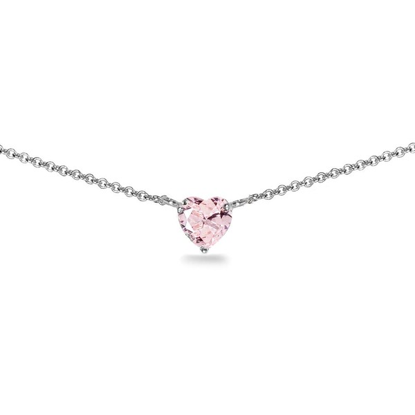 B. BRILLIANT Morganite Necklace for Valentines Day Sterling Silver 7x7mm
